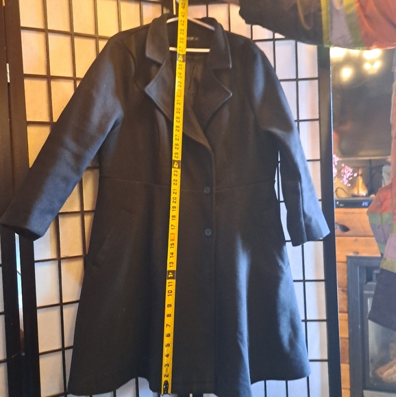 Black Double Breasted Wool like Coat with Slant Pockets - Picture 8 of 16